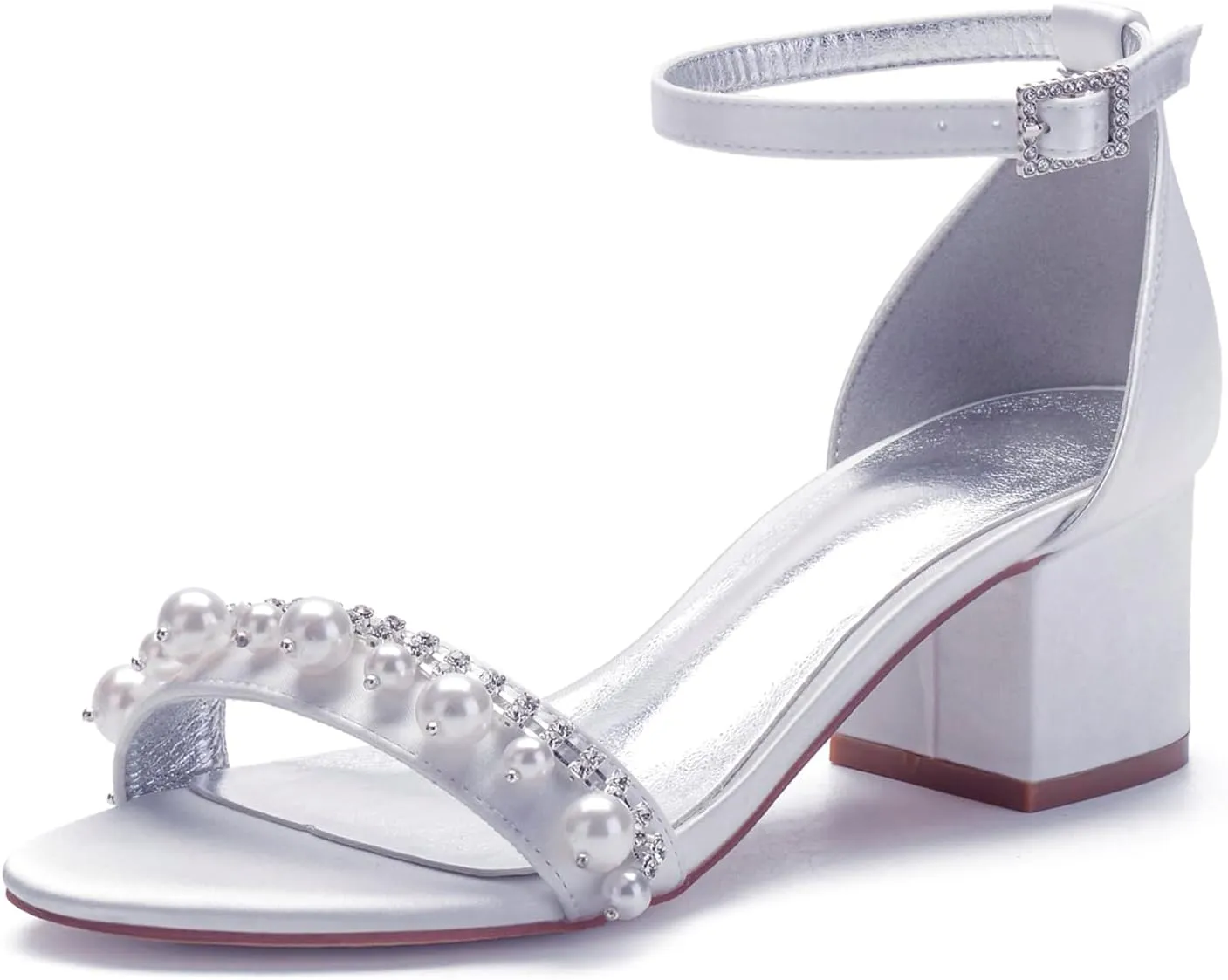 Bridal Shoes Pumps Open Toe Block Heels Wedding High Heels Ankle Strap Crystal Sandals Evening Party Dress Bridesmaids Sandals Pointed Toe Pearl