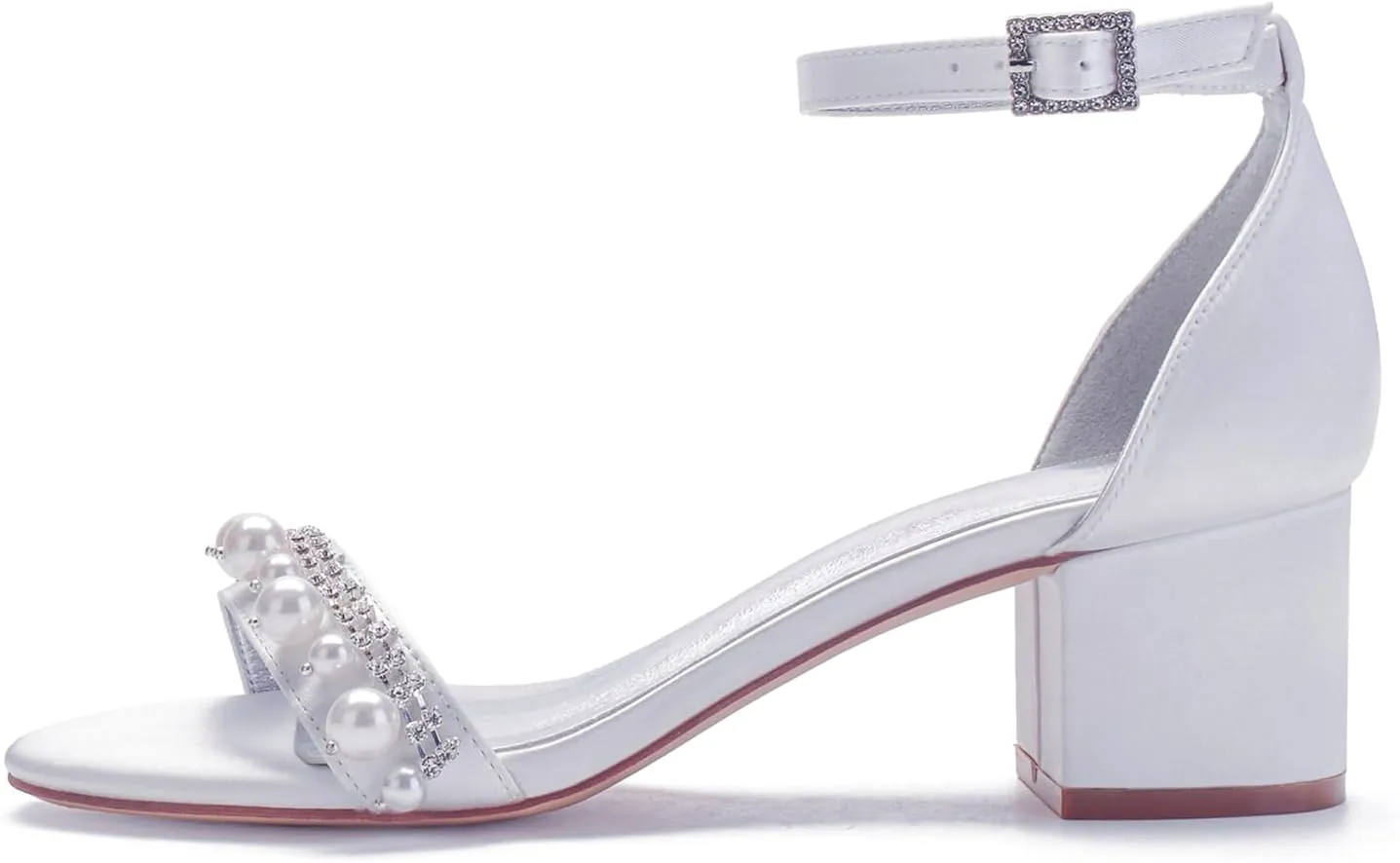 Bridal Shoes Pumps Open Toe Block Heels Wedding High Heels Ankle Strap Crystal Sandals Evening Party Dress Bridesmaids Sandals Pointed Toe Pearl
