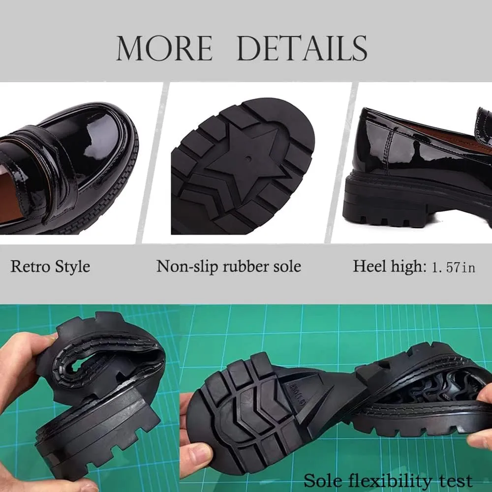 British Style Women's Fashion Loafers, Patent Leather Tassel Loafers, Black Thick-Soled Loafers, Slip-on Thick-Soled Loafers, Simple Casual Flat Shoes, Plus Size Shoes.
