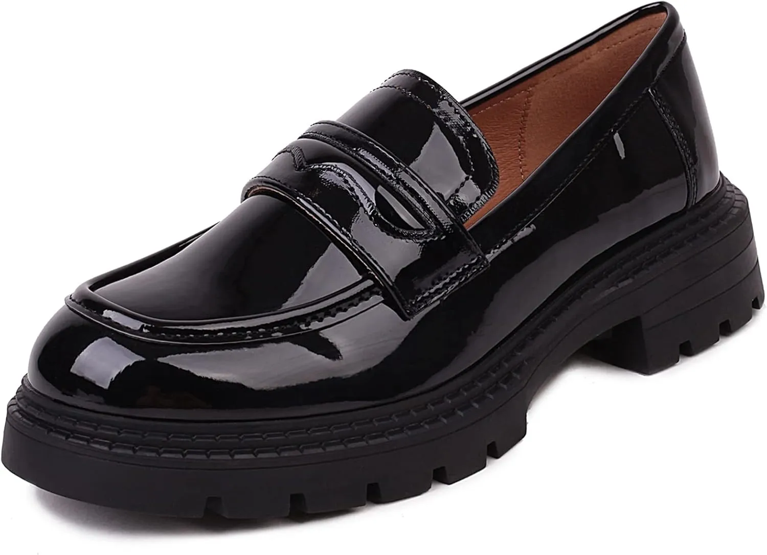 British Style Women's Fashion Loafers, Patent Leather Tassel Loafers, Black Thick-Soled Loafers, Slip-on Thick-Soled Loafers, Simple Casual Flat Shoes, Plus Size Shoes.