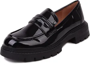 British Style Women's Fashion Loafers, Patent Leather Tassel Loafers, Black Thick-Soled Loafers, Slip-on Thick-Soled Loafers, Simple Casual Flat Shoes, Plus Size Shoes.
