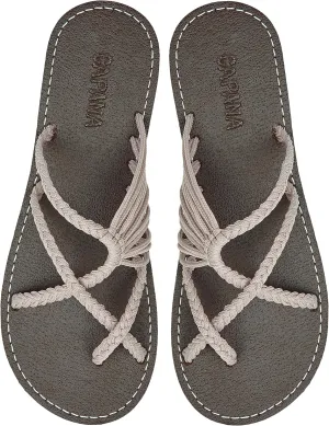 Capana Woven Women's Flat Sandals - Strappy Braided Beach Sandals for Dressy Summer, Rope Bohemian Spring Casual Womens Shoes, Comfy Boho Flats for Teen Girls Oceanbliss