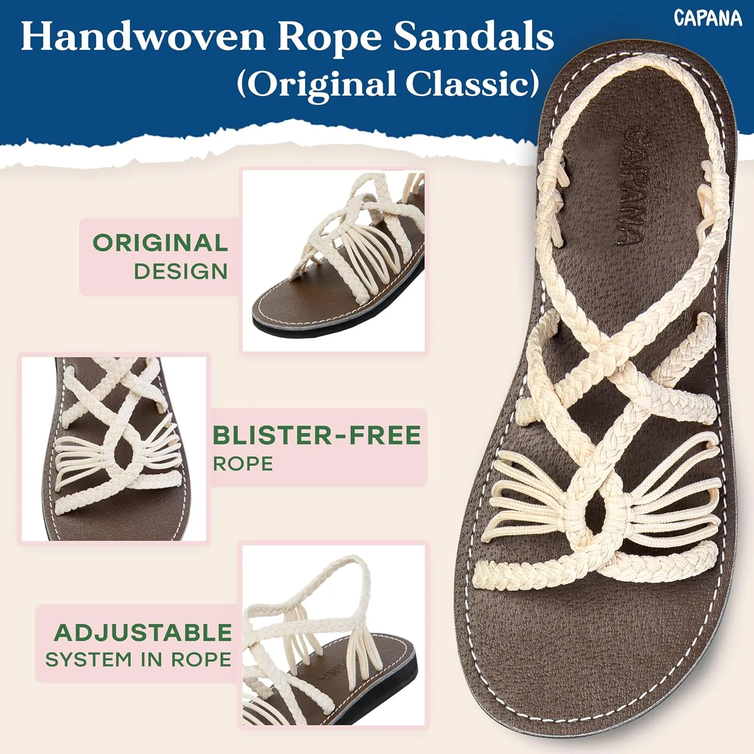 Capana Woven Women's Flat Sandals - Strappy Braided, Beach Sandals for Women Dressy Summer, Rope Bohemian Sandals, Spring Casual Womens Shoes, Comfy Boho Flats for Teen Girls – Relax (2nd Version)
