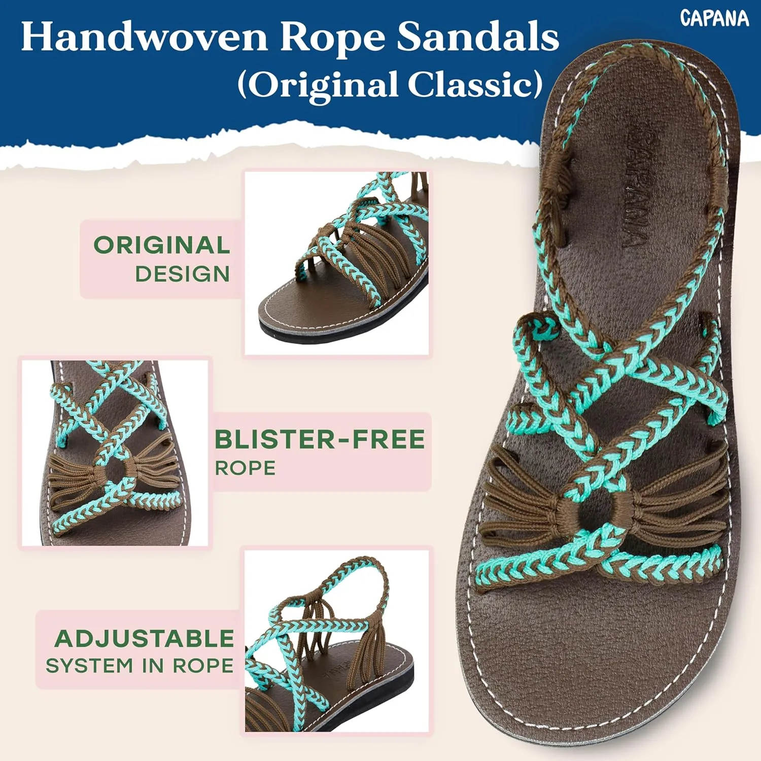 Capana Woven Women's Flat Sandals - Strappy Braided, Beach Sandals for Women Dressy Summer, Rope Bohemian Sandals, Spring Casual Womens Shoes, Comfy Boho Flats for Teen Girls – Relax (2nd Version)