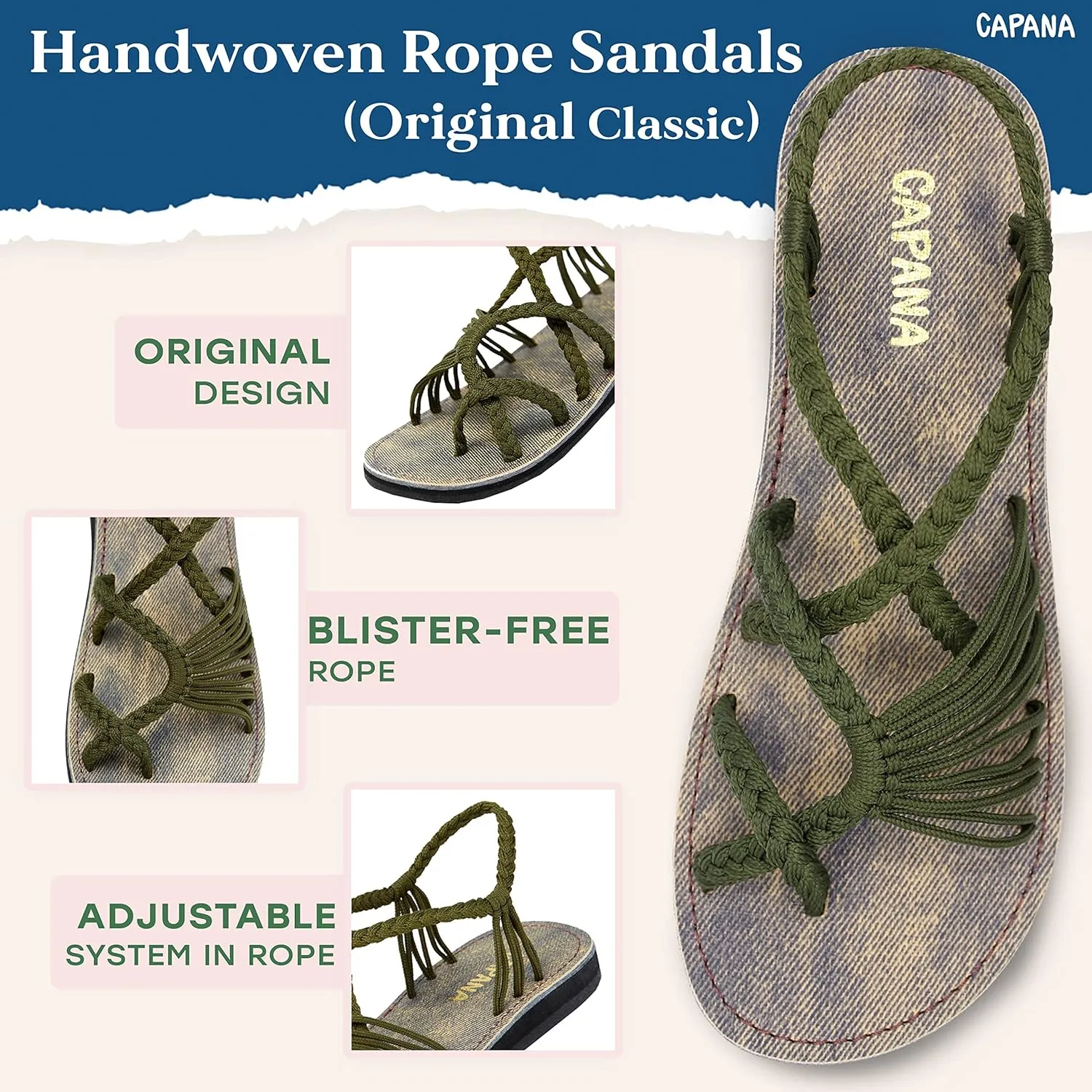 Capana Woven Women's Flat Sandals - Strappy Braided Sandals, Beach Sandals for Women Dressy Summer, Rope Bohemian Sandals, Spring Casual Womens Shoes, Comfy Boho Flats for Teen Girls – Banyan