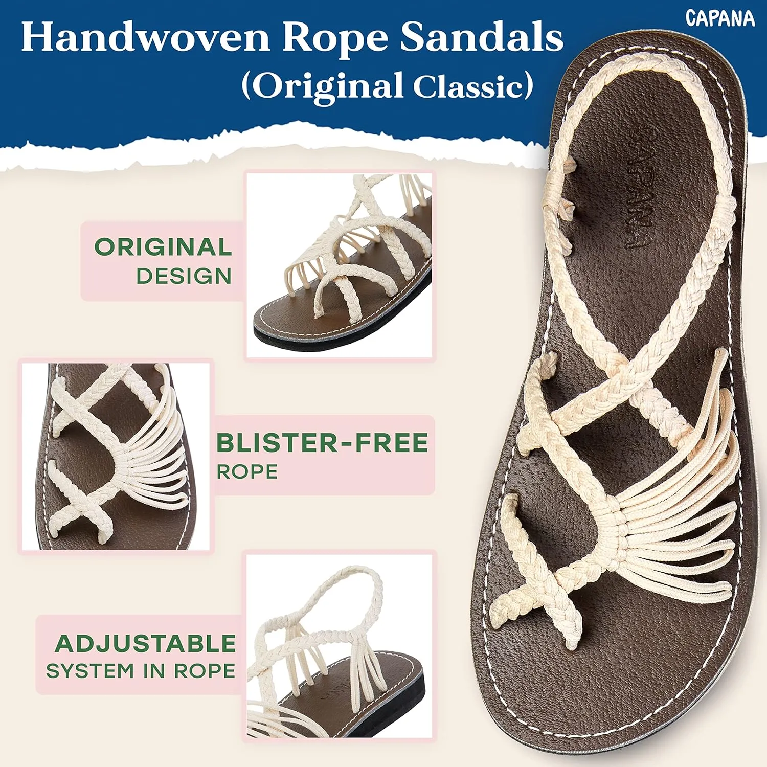 Capana Woven Women's Flat Sandals - Strappy Braided Sandals, Beach Sandals for Women Dressy Summer, Rope Bohemian Sandals, Spring Casual Womens Shoes, Comfy Boho Flats for Teen Girls – Banyan