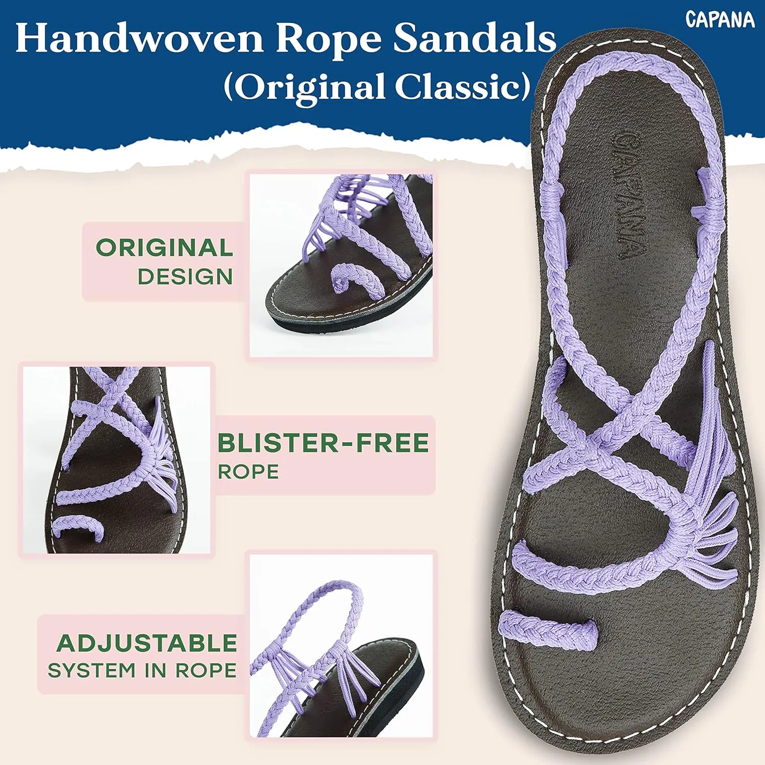 Capana Woven Women's Flat Sandals - Strappy Braided Sandals, Beach Sandals for Women Dressy Summer, Rope Bohemian Sandals, Spring Casual Womens Shoes, Comfy Boho Flats for Teen Girls – Commune
