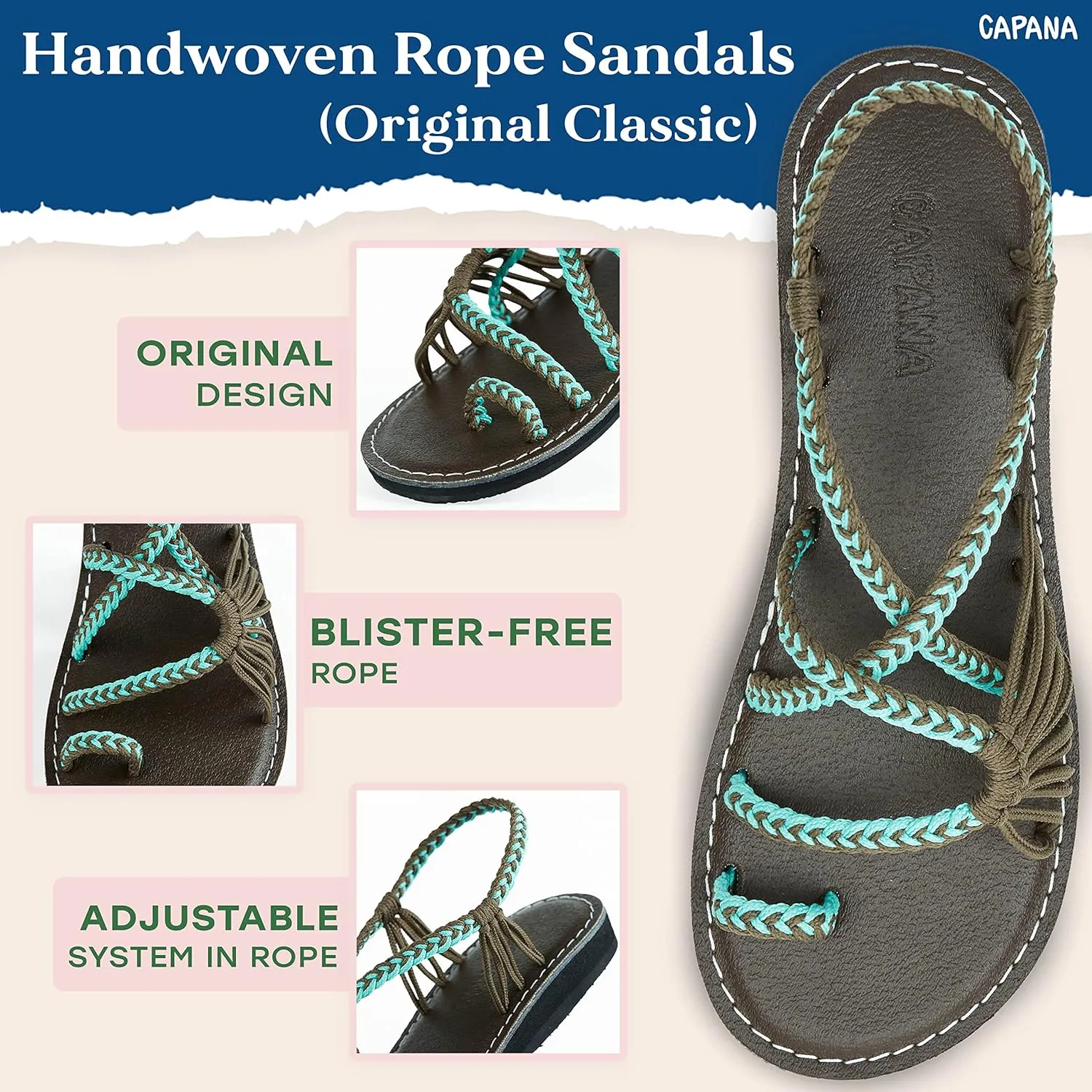 Capana Woven Women's Flat Sandals - Strappy Braided Sandals, Beach Sandals for Women Dressy Summer, Rope Bohemian Sandals, Spring Casual Womens Shoes, Comfy Boho Flats for Teen Girls – Commune