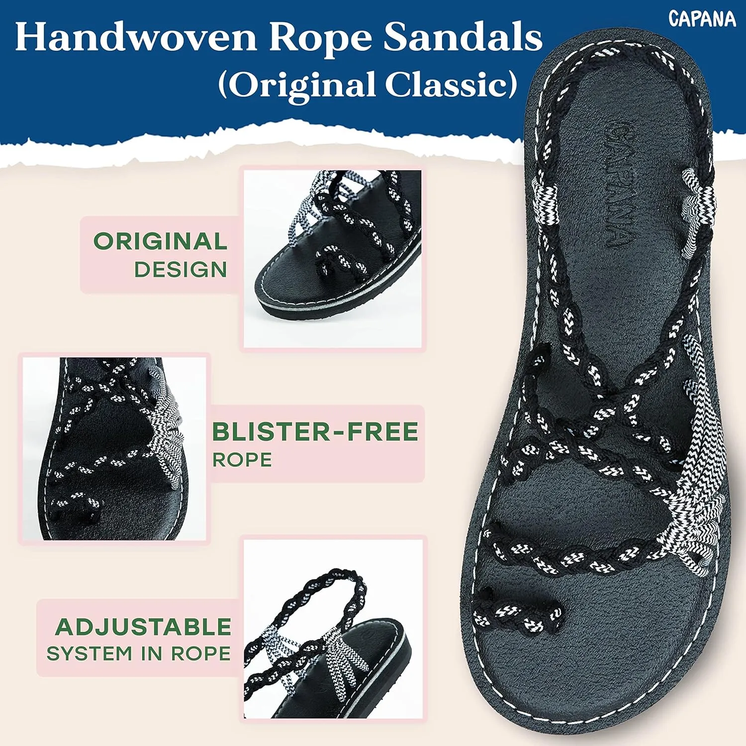 Capana Woven Women's Flat Sandals - Strappy Braided Sandals, Beach Sandals for Women Dressy Summer, Rope Bohemian Sandals, Spring Casual Womens Shoes, Comfy Boho Flats for Teen Girls – Commune