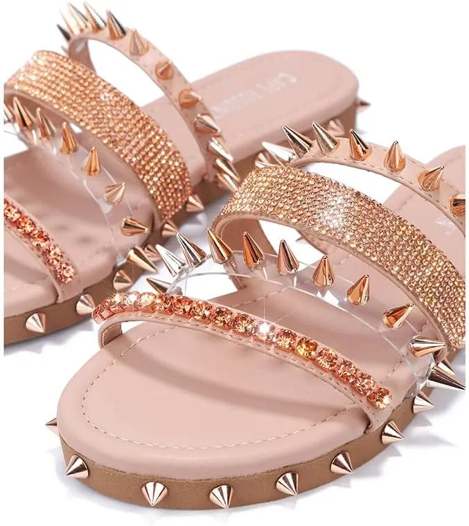 Cape Robbin Women's Studded Slide Sandals - Flat Slip-On Fashion Slides with Spikes - Comfortable Summer Sandals 2025 (Xtreme)