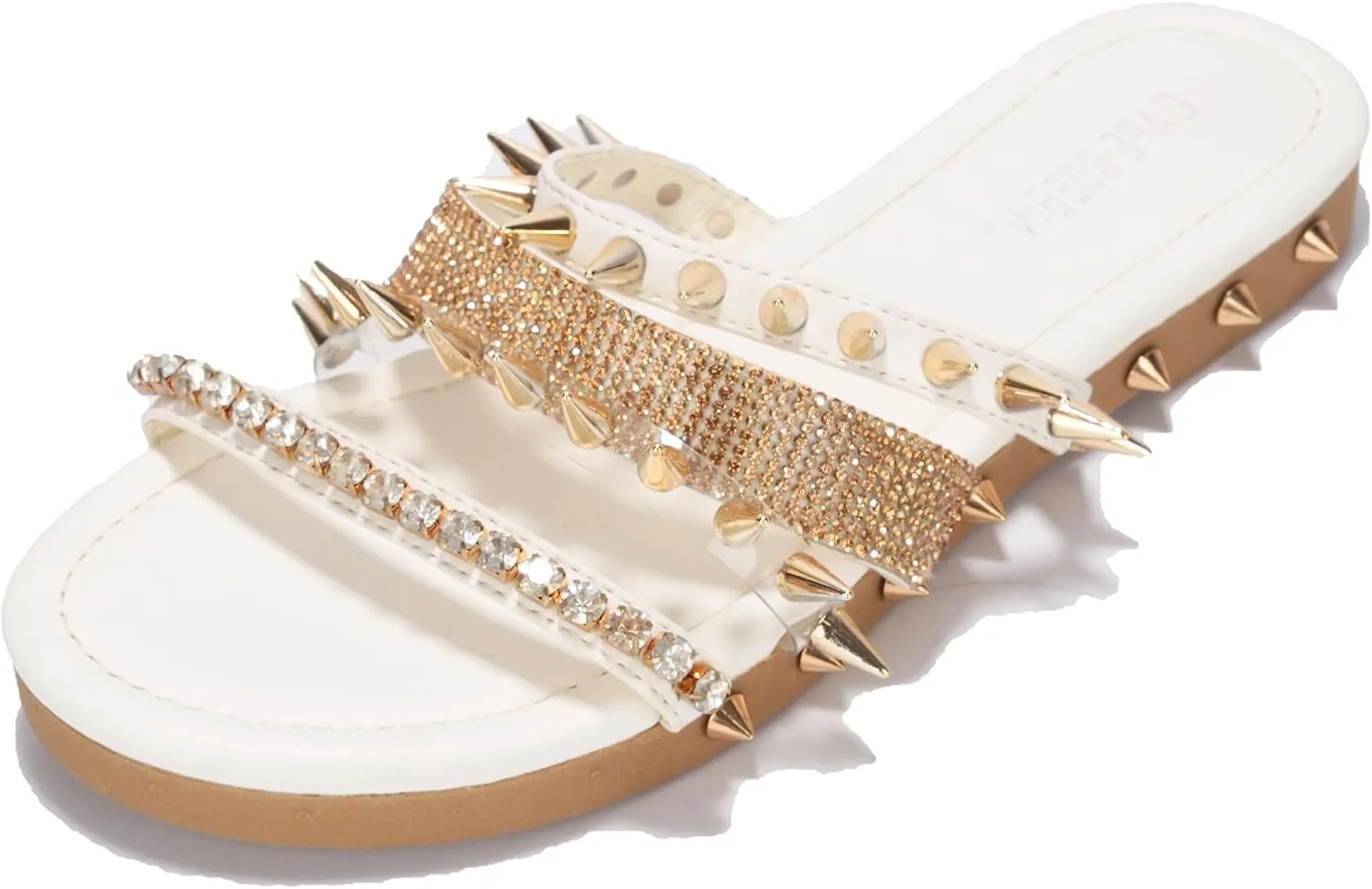 Cape Robbin Women's Studded Slide Sandals - Flat Slip-On Fashion Slides with Spikes - Comfortable Summer Sandals 2025 (Xtreme)