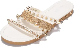 Cape Robbin Women's Studded Slide Sandals - Flat Slip-On Fashion Slides with Spikes - Comfortable Summer Sandals 2025 (Xtreme)