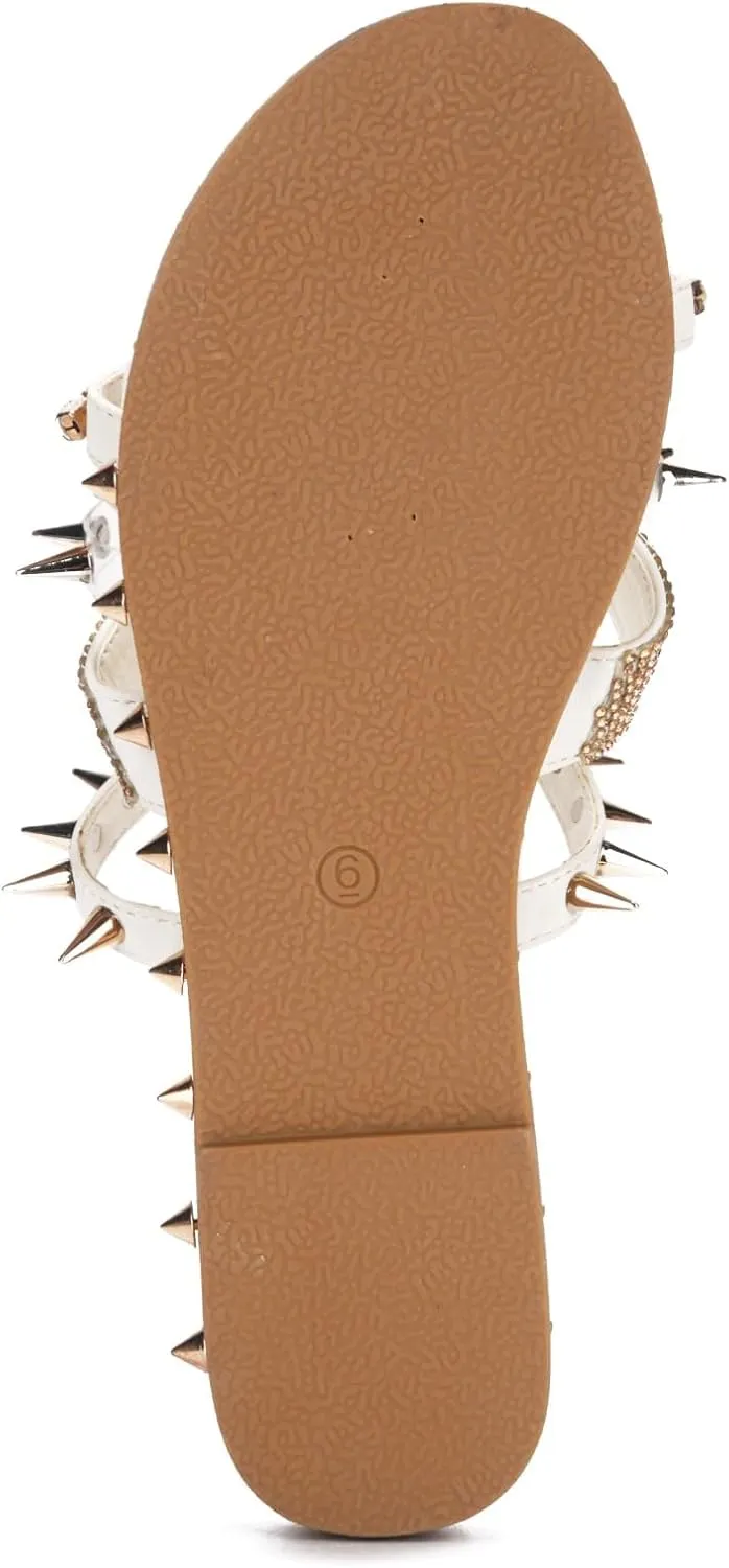Cape Robbin Women's Studded Slide Sandals - Flat Slip-On Fashion Slides with Spikes - Comfortable Summer Sandals 2025 (Xtreme)
