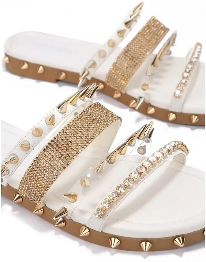 Cape Robbin Women's Studded Slide Sandals - Flat Slip-On Fashion Slides with Spikes - Comfortable Summer Sandals 2025 (Xtreme)