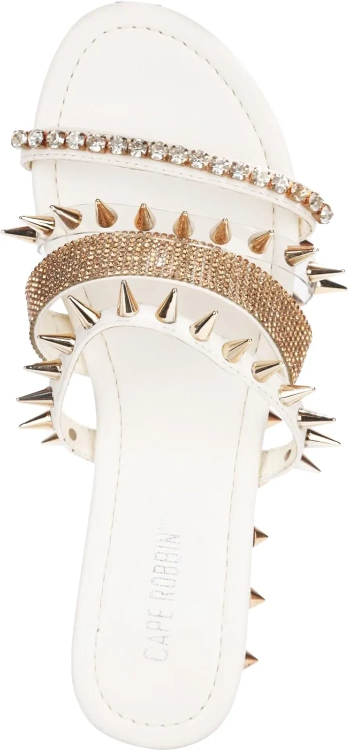 Cape Robbin Women's Studded Slide Sandals - Flat Slip-On Fashion Slides with Spikes - Comfortable Summer Sandals 2025 (Xtreme)