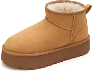 Carcuume Women's Platform Mini Boots Fur-Lined Winter Warm Ankle Snow Classic Ultra Comfortable Shoes