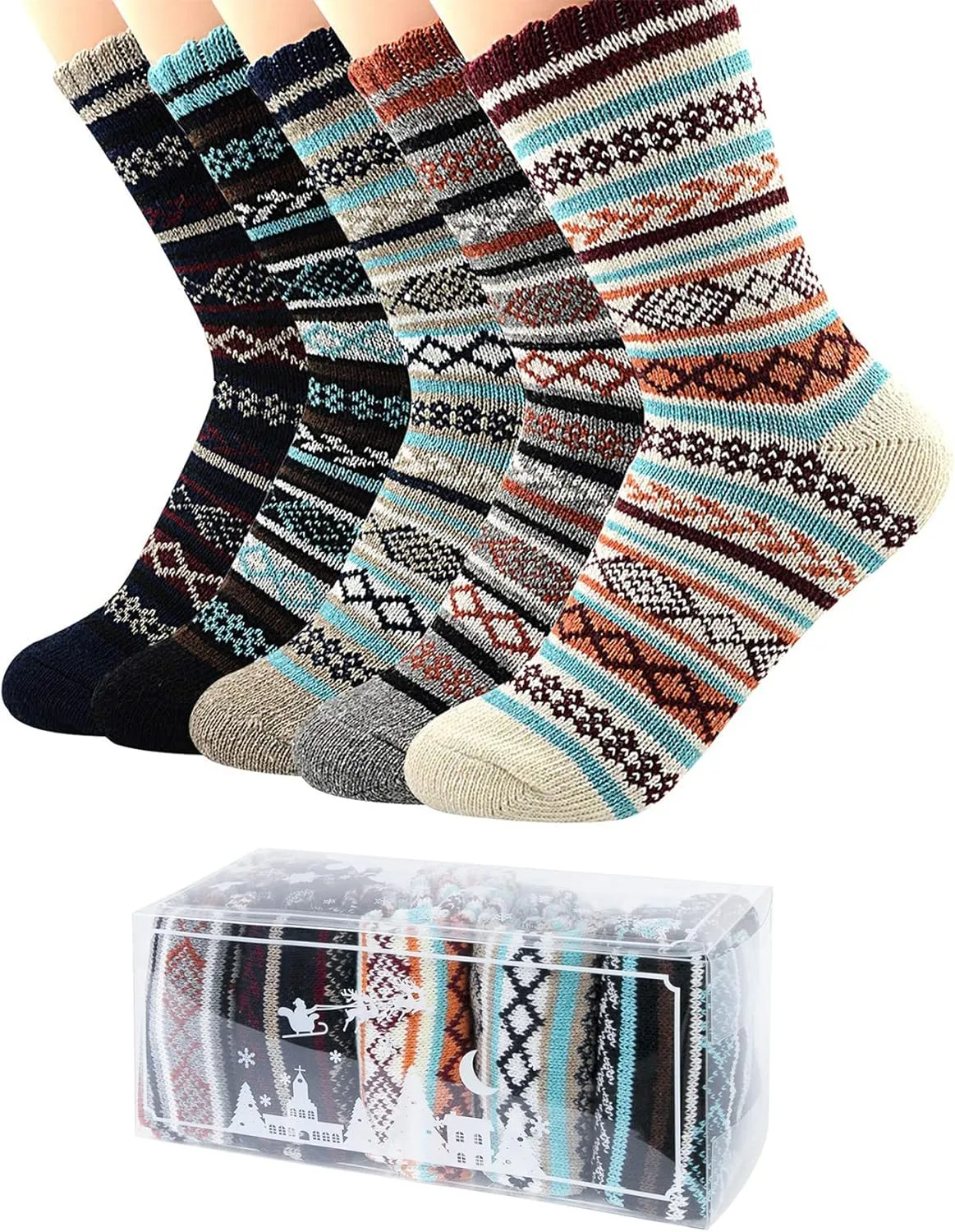 Century Star Women's Knit Pattern Sports Socks - Crew Cut, Warm & Soft Cashmere Blend for Winter