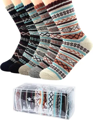 Century Star Women's Knit Pattern Sports Socks - Crew Cut, Warm & Soft Cashmere Blend for Winter