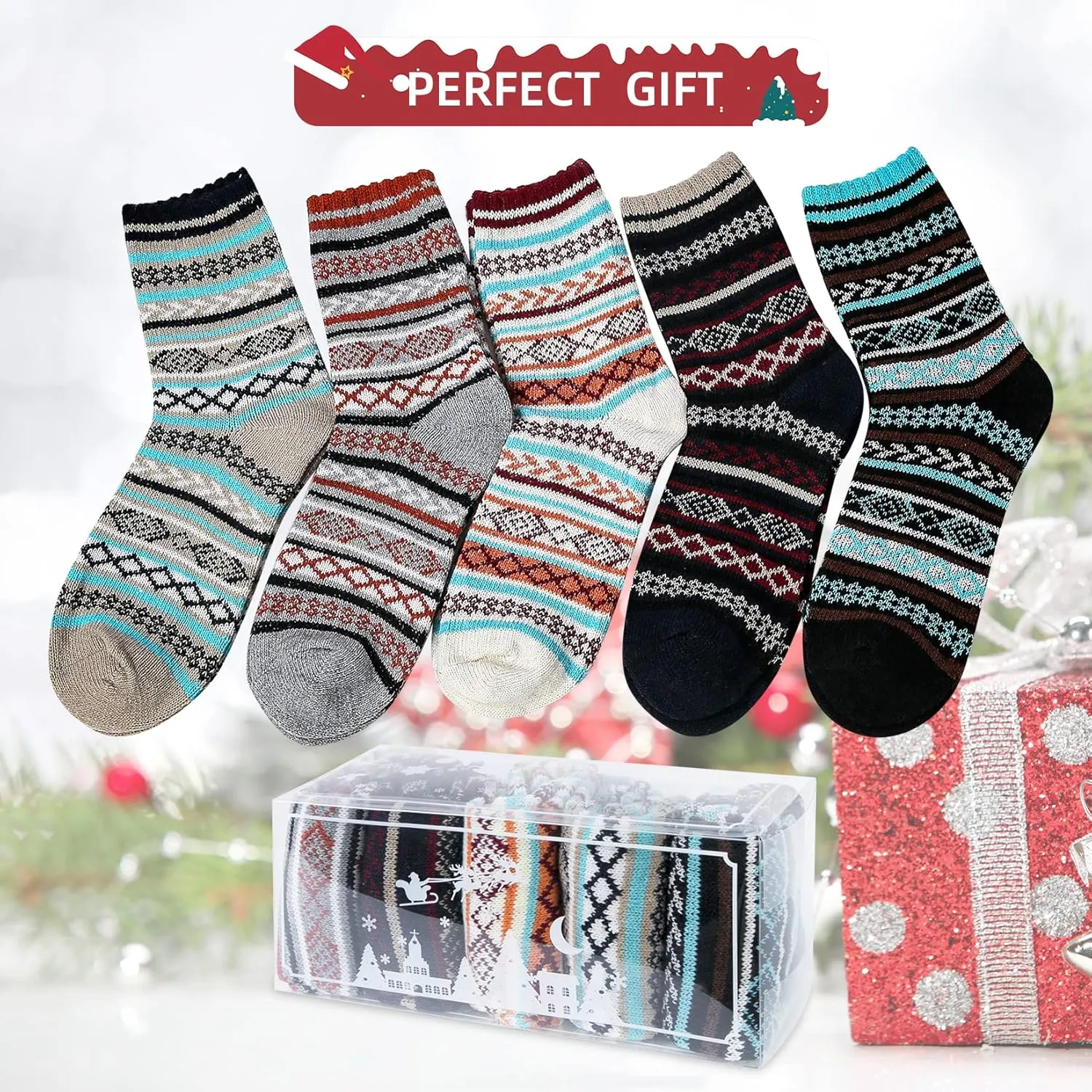 Century Star Women's Knit Pattern Sports Socks - Crew Cut, Warm & Soft Cashmere Blend for Winter