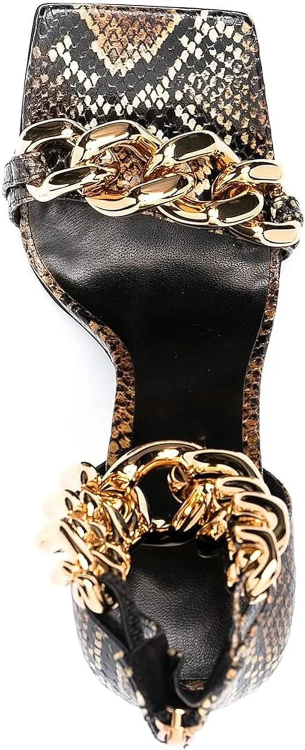 Chain Buckle Heels for Women Trendy Ankle Strap Open Toe High Women's Stiletto Shoes Square Open-toe Design Striking Embellishments Summer Comfortable Sandals