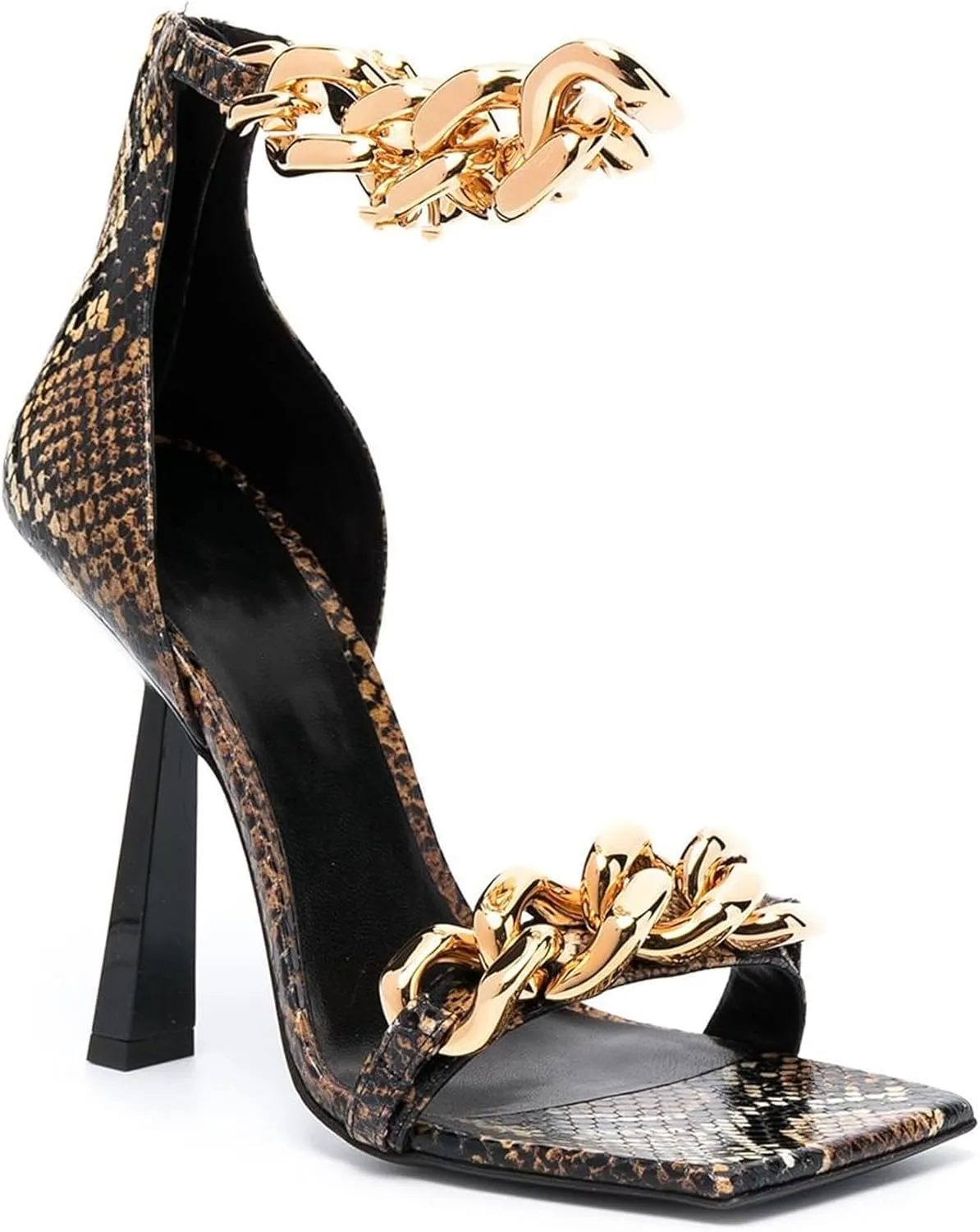 Chain Buckle Heels for Women Trendy Ankle Strap Open Toe High Women's Stiletto Shoes Square Open-toe Design Striking Embellishments Summer Comfortable Sandals
