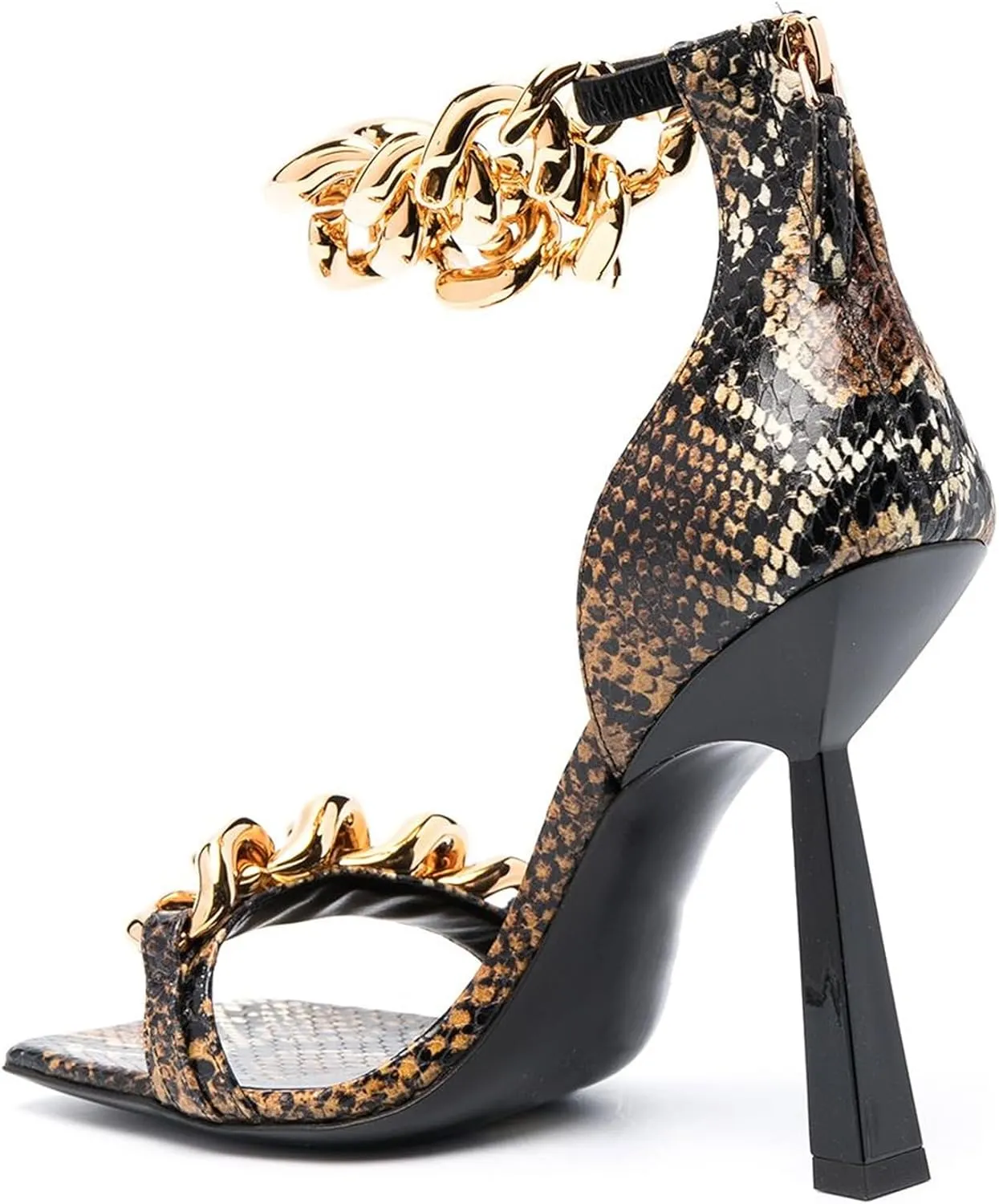 Chain Buckle Heels for Women Trendy Ankle Strap Open Toe High Women's Stiletto Shoes Square Open-toe Design Striking Embellishments Summer Comfortable Sandals