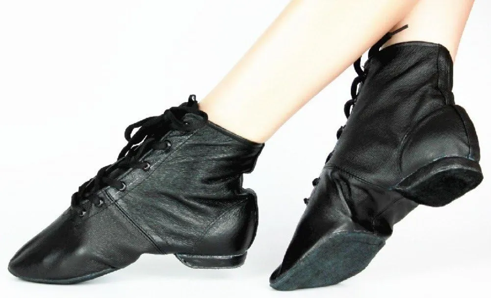 Cheapdancing Women’s Leather Practice Dancing Shoes Jazz Boots Soft-Soled High Boots, Black