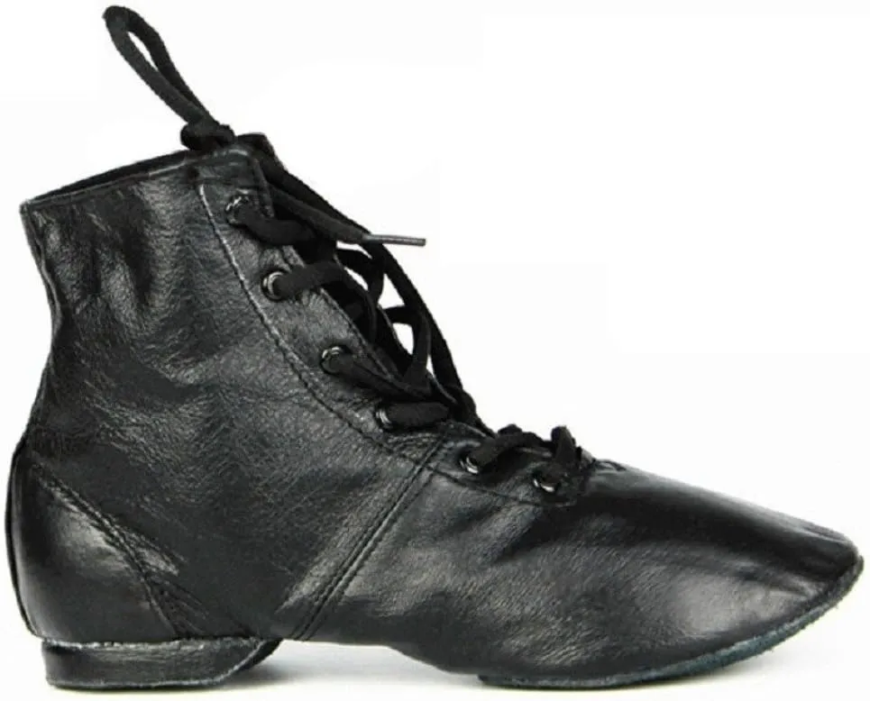 Cheapdancing Women’s Leather Practice Dancing Shoes Jazz Boots Soft-Soled High Boots, Black