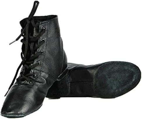 Cheapdancing Women’s Leather Practice Dancing Shoes Jazz Boots Soft-Soled High Boots, Black