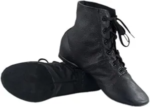Cheapdancing Women’s Leather Practice Dancing Shoes Jazz Boots Soft-Soled High Boots, Black