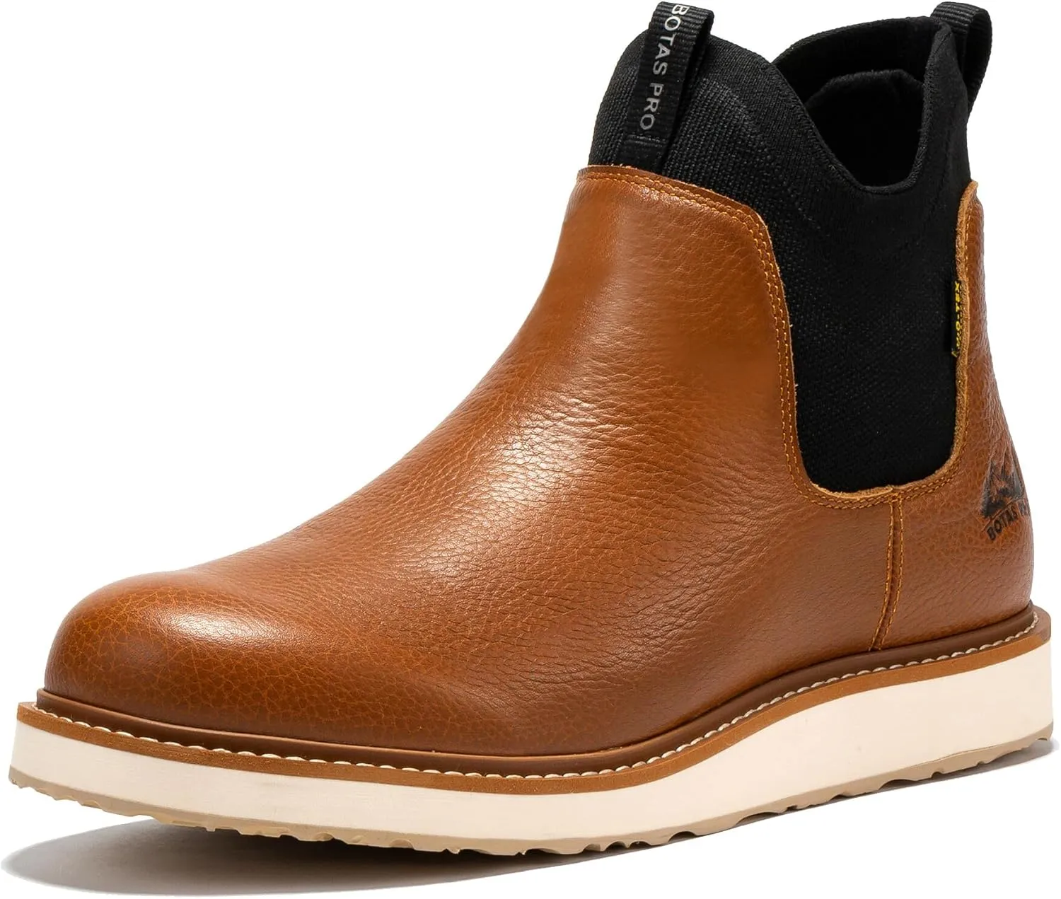 Chelsea Work Boots Men, 6 Inch Soft Toe Waterproof Full Grain Leather Chelsea Wedge Work Shoes Breathable Comfortable(BP501-503)