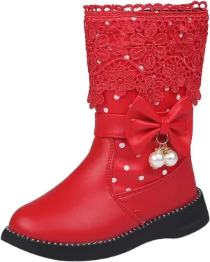 Childrens Leather Sequin Boots Baby Girls Mid Length 𝐖aterproof Snowboots Slip On Boots For Boys Size 3 With Lace