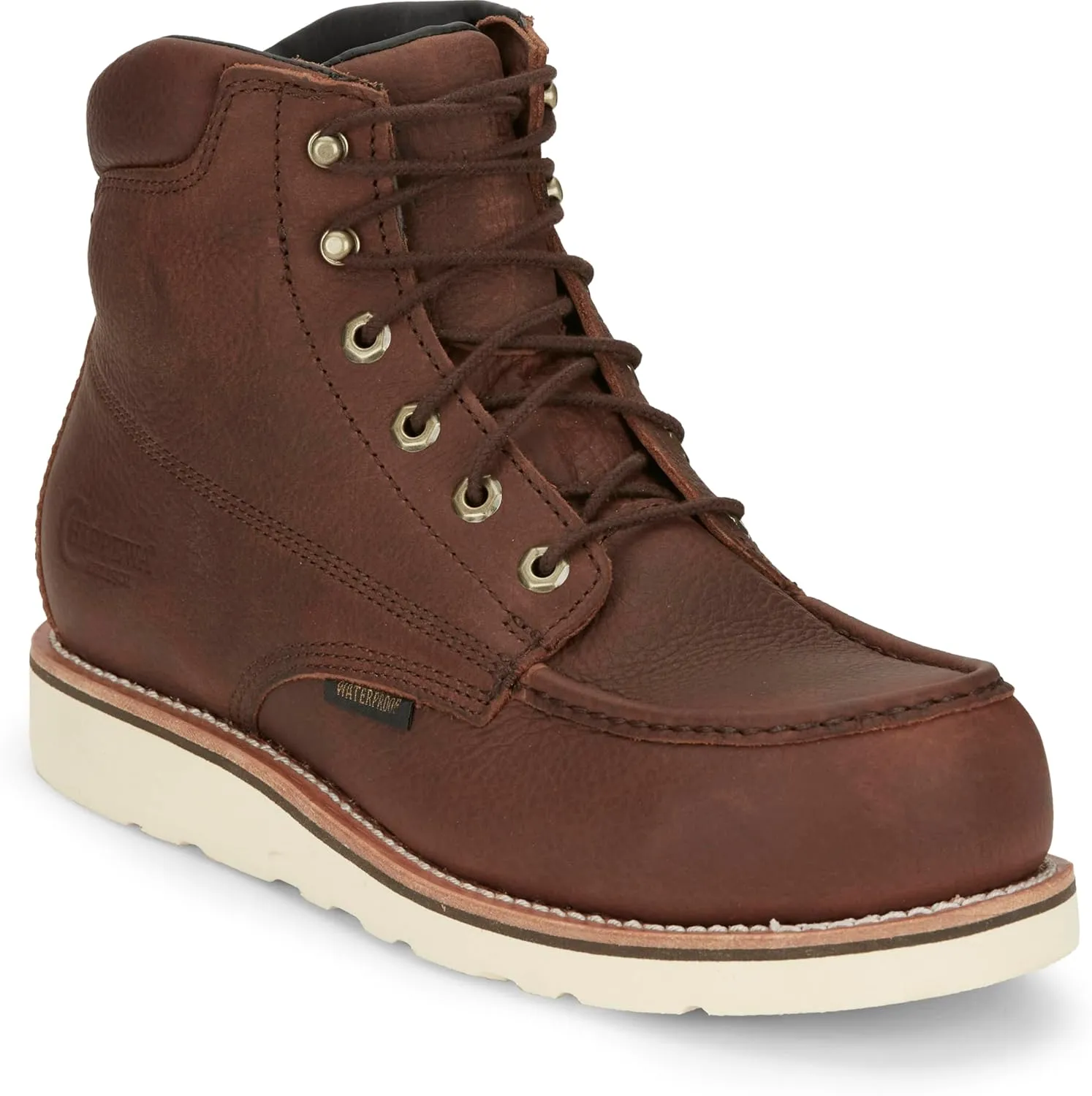 Chippewa Men's Edge Walker 6" Waterproof Lace-Up Wedge Soft Toe Work Boot, Briar Haystack - Durable & Comfortable Moc Toe Boots for Men