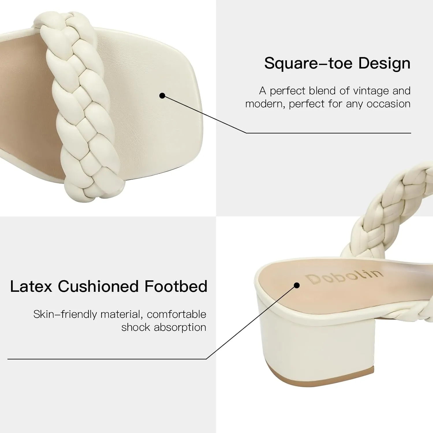Chunky Heels for Women Braided Dressy Sandals Square Open Toe Summer Shoes