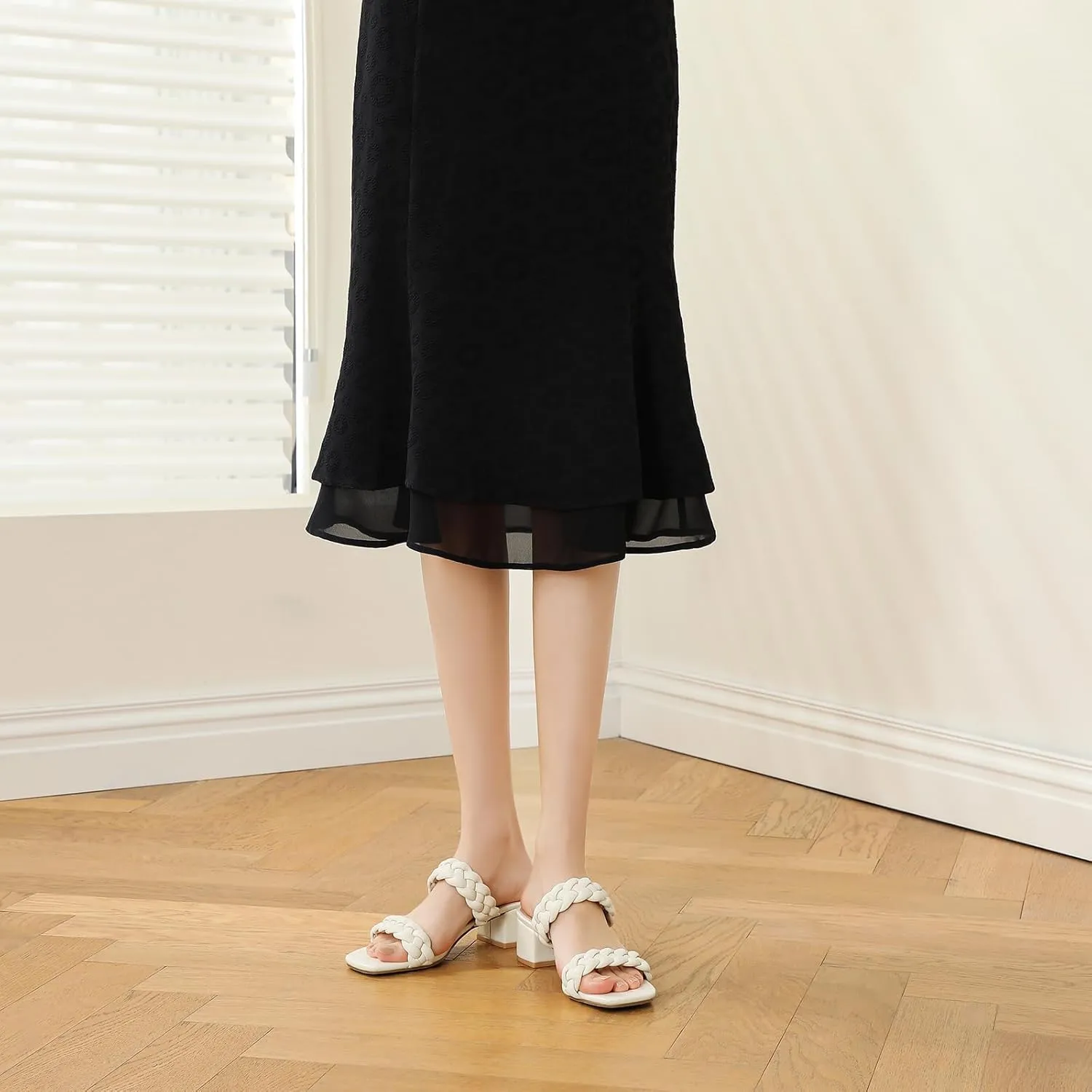 Chunky Heels for Women Braided Dressy Sandals Square Open Toe Summer Shoes