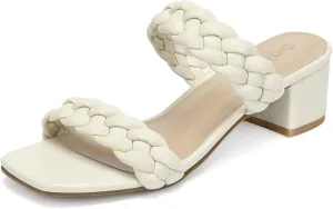 Chunky Heels for Women Braided Dressy Sandals Square Open Toe Summer Shoes
