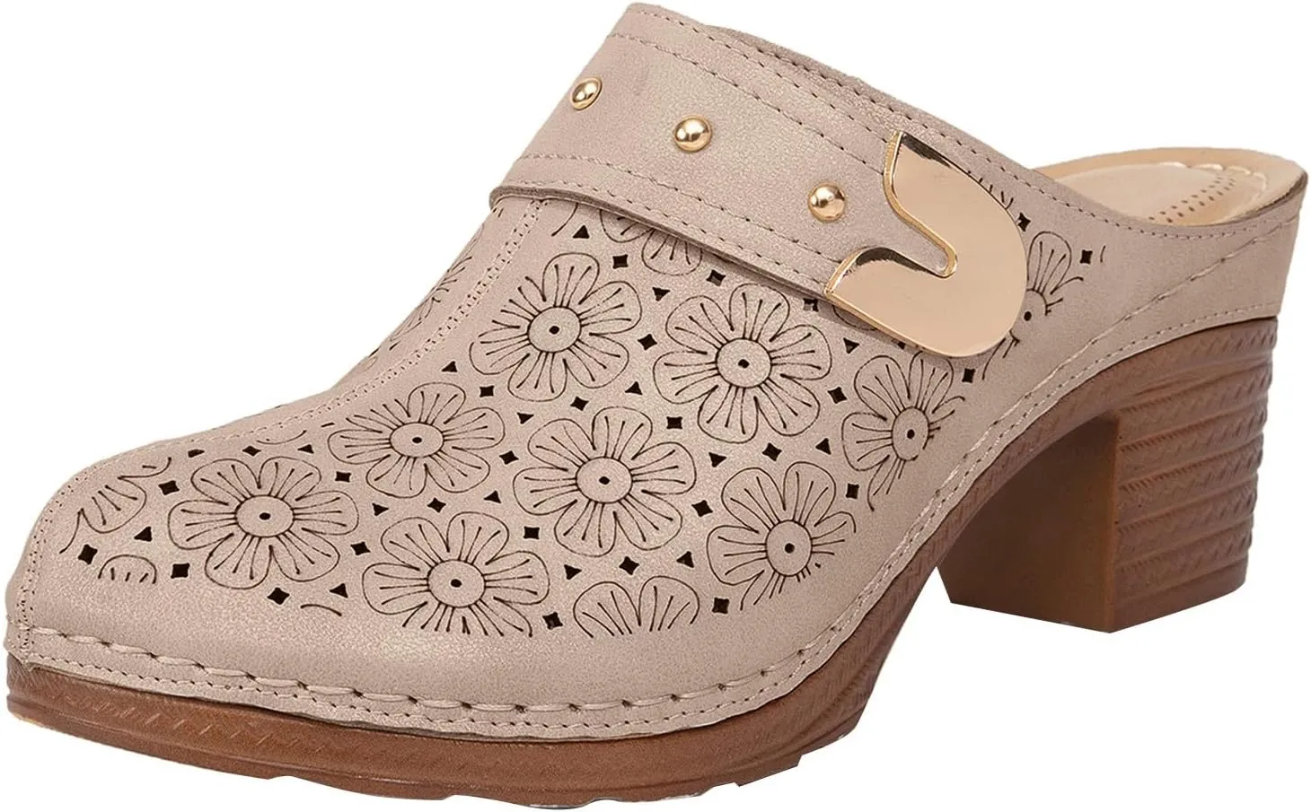 Chunky Heels Sandals for Women 2025 Closed Toe Wide Width Hollow Out Slip On Block Mules Recovery Slippers Ladies Comfortable Cushion Footbed Orthopedic Arch Support Shoes for Daily Wear