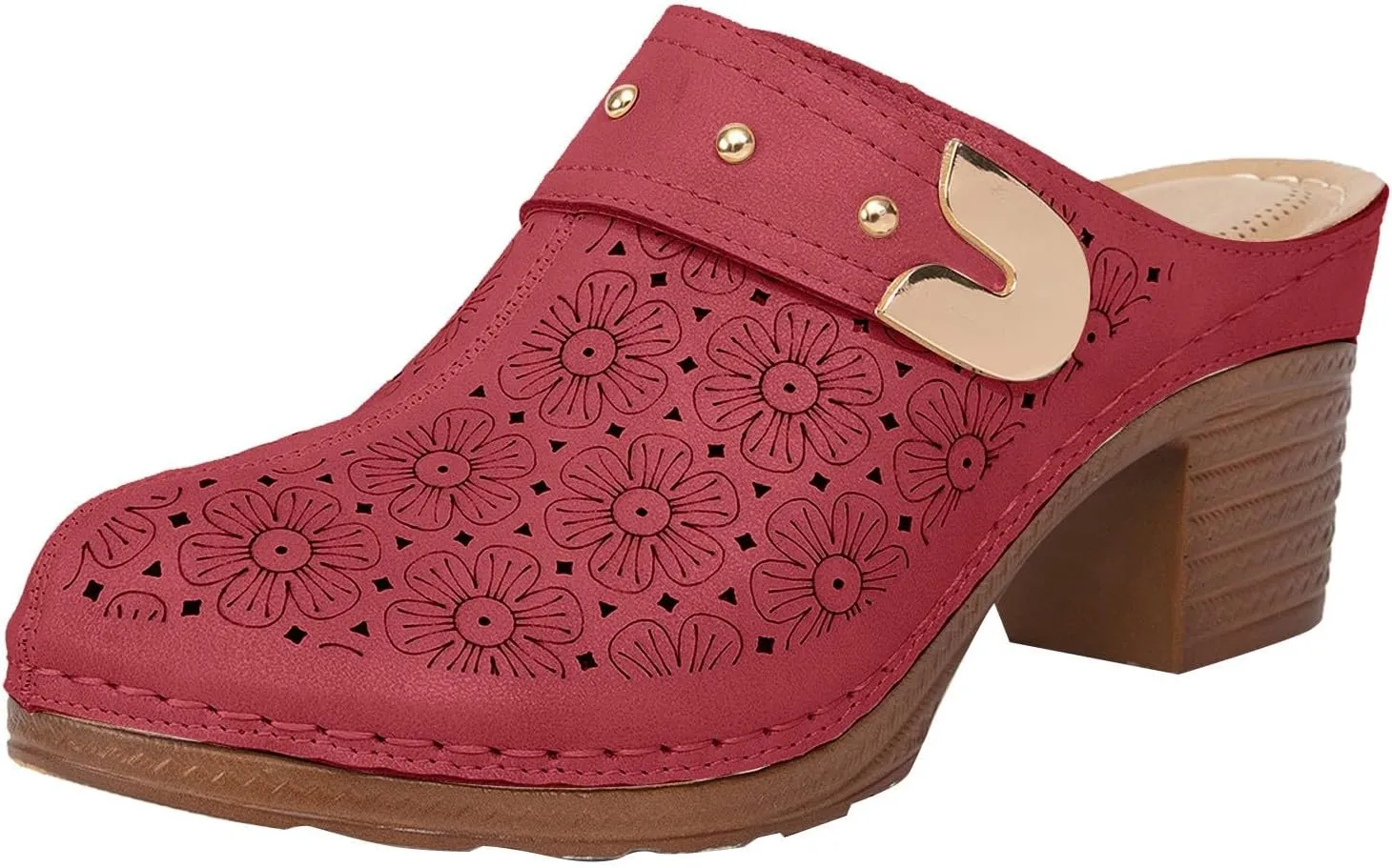 Chunky Heels Sandals for Women 2025 Closed Toe Wide Width Hollow Out Slip On Block Mules Recovery Slippers Ladies Comfortable Cushion Footbed Orthopedic Arch Support Shoes for Daily Wear
