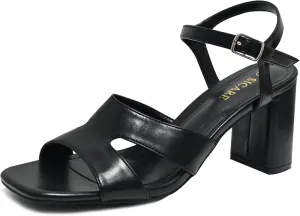 Chunky Strappy Heels for Women Open Toe Block Heels Sandals Square Toe Ankle Strap Dress Sandals Two Strap 3 Inches High Heels Strappy Sandals Women Dressy Tan White Black Heels