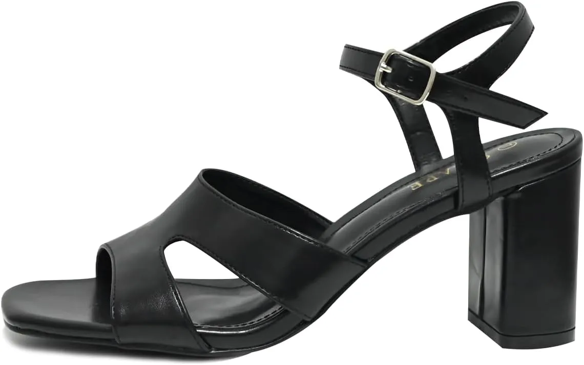 Chunky Strappy Heels for Women Open Toe Block Heels Sandals Square Toe Ankle Strap Dress Sandals Two Strap 3 Inches High Heels Strappy Sandals Women Dressy Tan White Black Heels