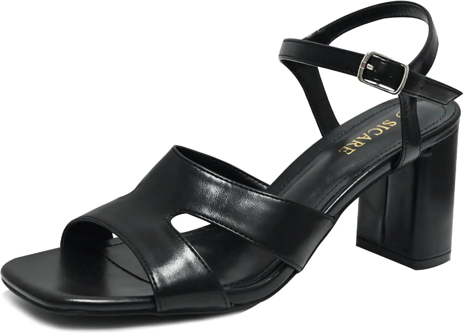 Chunky Strappy Heels for Women Open Toe Block Heels Sandals Square Toe Ankle Strap Dress Sandals Two Strap 3 Inches High Heels Strappy Sandals Women Dressy Tan White Black Heels