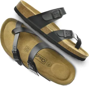 CLOUDAIR Primo Toe-Thong Slide Women's Sandals, Two Adjustable Buckle Straps and Cork Footbed, Suede Insoles