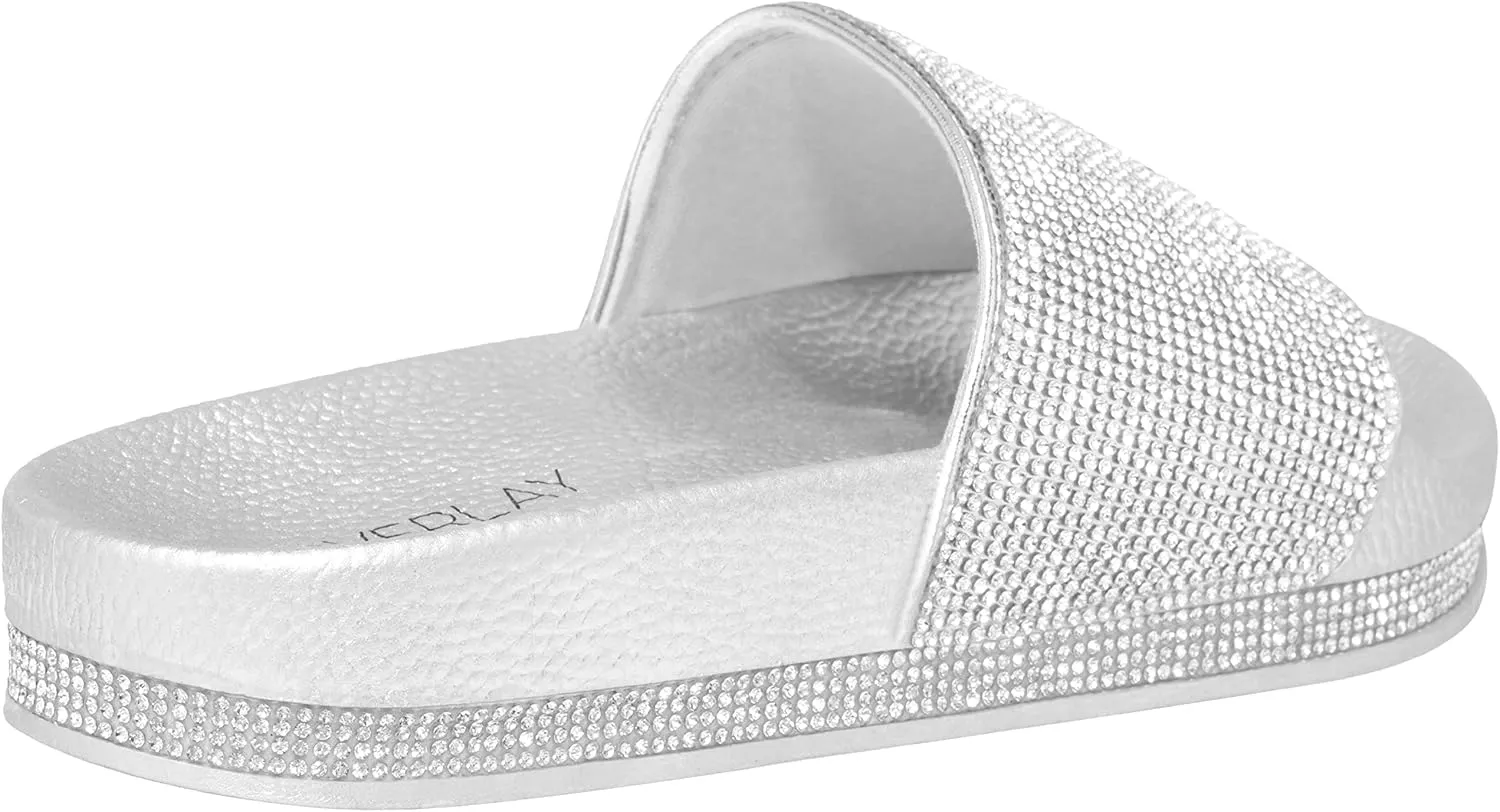 CLOVERLAY Women’s Slide Sandals Rhinestone Glitter Platform Slides Sandals Slippers