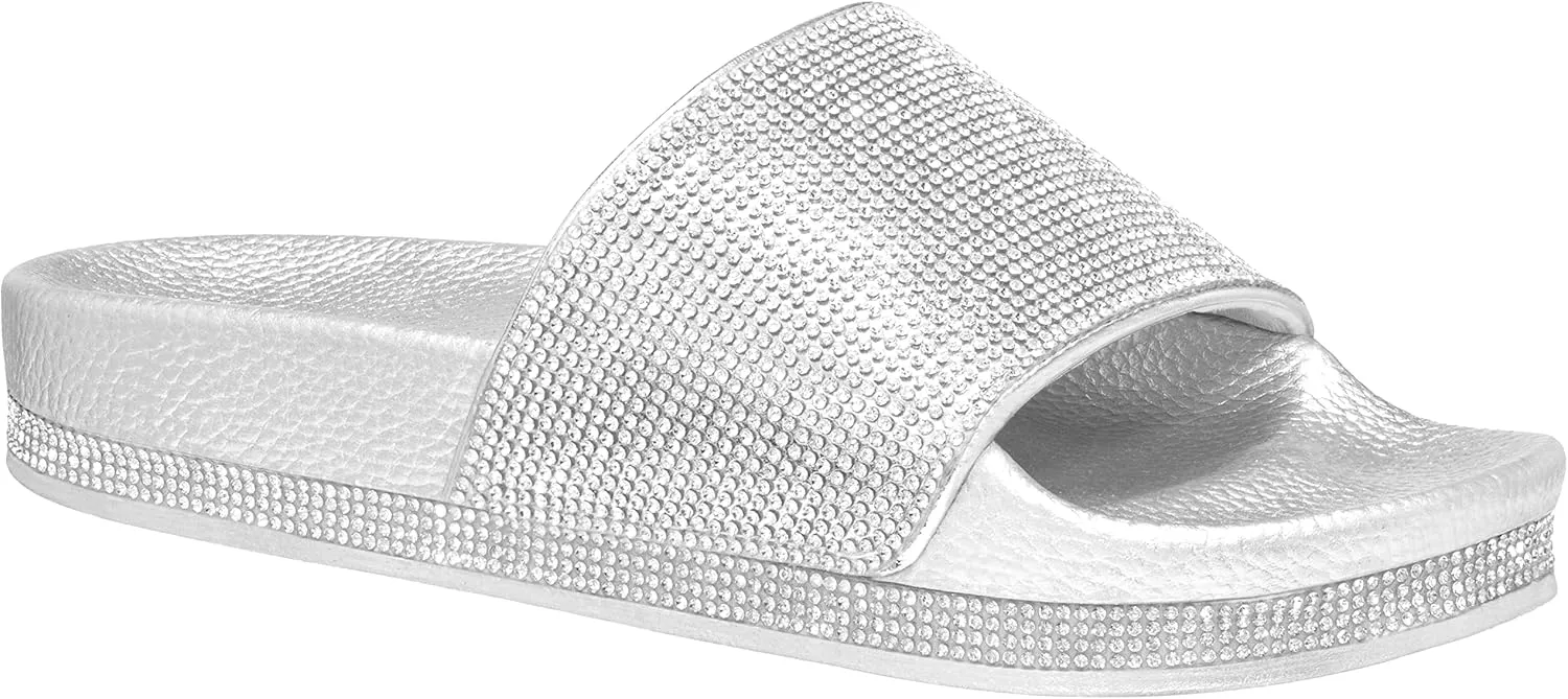 CLOVERLAY Women’s Slide Sandals Rhinestone Glitter Platform Slides Sandals Slippers
