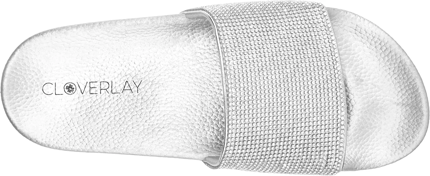 CLOVERLAY Women’s Slide Sandals Rhinestone Glitter Platform Slides Sandals Slippers