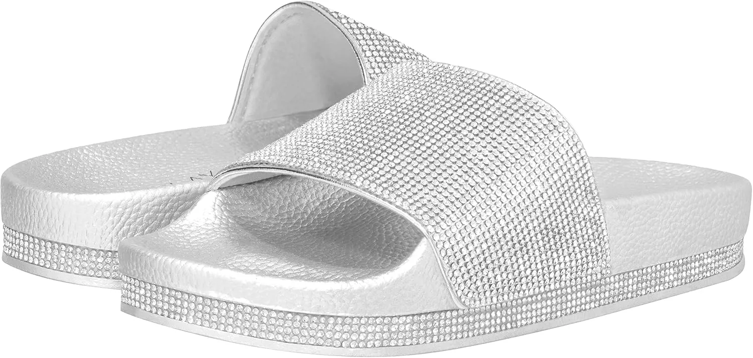 CLOVERLAY Women’s Slide Sandals Rhinestone Glitter Platform Slides Sandals Slippers
