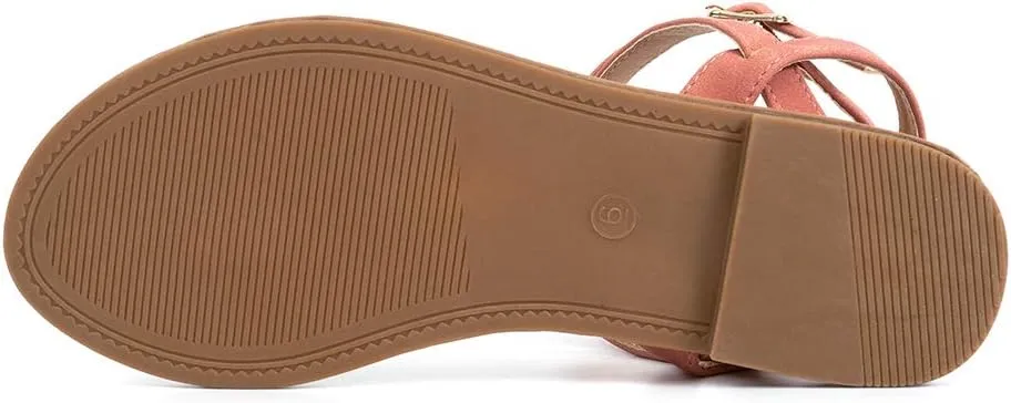 Colgo Thong Flat Sandals, Casual Women T-Strap Dress Sandals with Adjustable Ankle Buckle for Summer Wedding