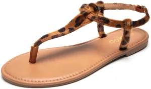 Colgo Thong Flat Sandals, Casual Women T-Strap Dress Sandals with Adjustable Ankle Buckle for Summer Wedding