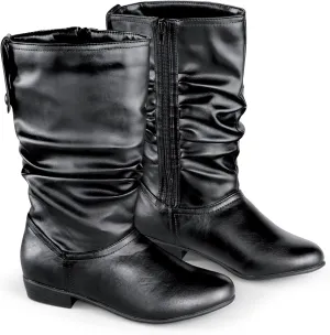 Collections Etc Faux Leather Mid Calf Slouch Boots w/Low Heel