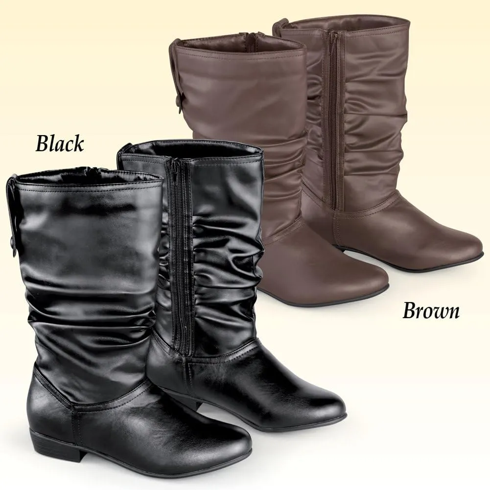 Collections Etc Faux Leather Mid Calf Slouch Boots w/Low Heel